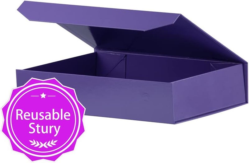 PACKGILO 1 Pack Purple Gift Box with Lids Small 12 x 8 x 2.7 Inches Clothes Gift Boxes for Presents Shirt Gift Boxes with Ribbon Magnetic Gift Box Bulk Cute Box for Packaging (Glossy Surface) - Image 5